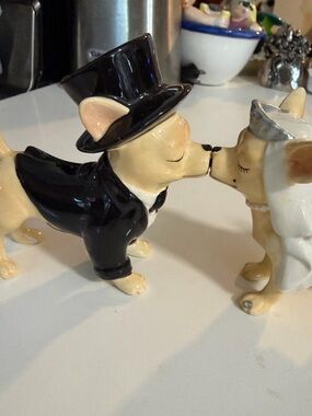 AYE Chihuahua Wedding Salt & Pepper Shakers Magnetic Bride Groom Ceramic
